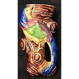 Vintage Tropical Bird Shaped Pottery Wall Pocket Planter ~ Japan